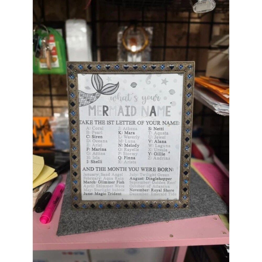 Vintage jeweled frame with mermaid info 8x10